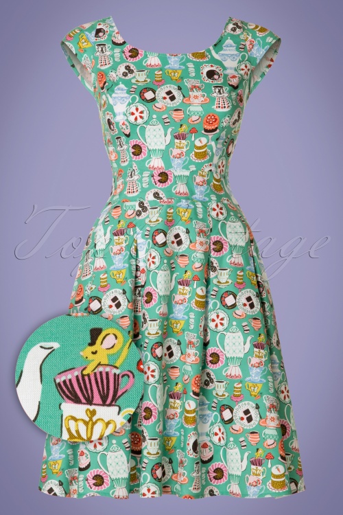 Retrolicious - 50s Mad Tea Party Dress in Green 3