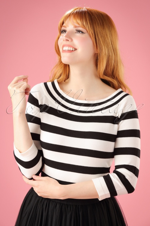 Banned Retro - 50s Ahoi Stripes Top in Black and White