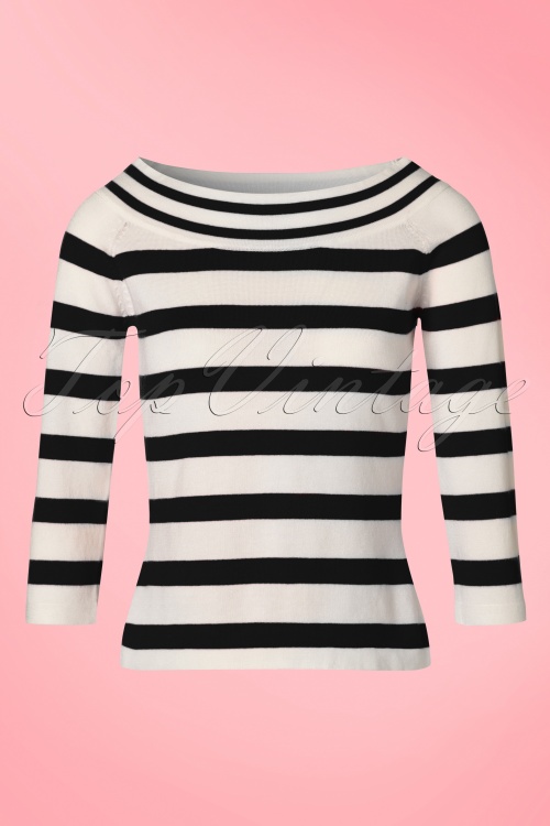 Banned Retro - 50s Ahoi Stripes Top in Black and White 2