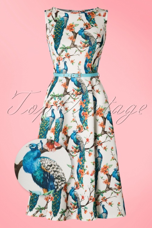 Lady V by Lady Vintage - Hepburn Peacock Swing-jurk in ivoorwit 2