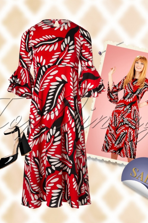 Traffic People - Luck Be A Lady Midi Dress Années 70 en Rouge 7