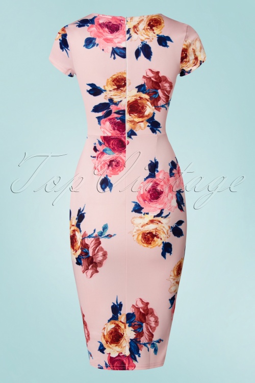 Vintage Chic for Topvintage - 50s Madeline Floral Pencil Dress in Pastel Pink 3