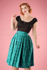 Banned Retro - 50s Claire Kitty Skirt in Turqouise
