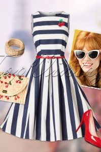 Dolly and Dotty - Annie Stripes Swing Dress Années 50 en Bleu Marine et Blanc 10