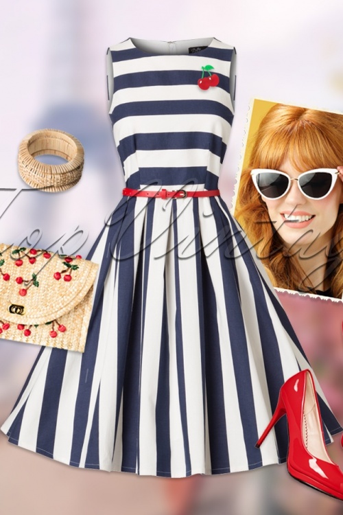 Dolly and Dotty - 50s Annie Stripes Swing Dress in Navy and White 10