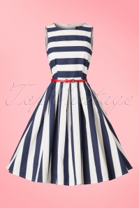 Dolly and Dotty - 50s Annie Stripes Swing Dress in Navy and White 3