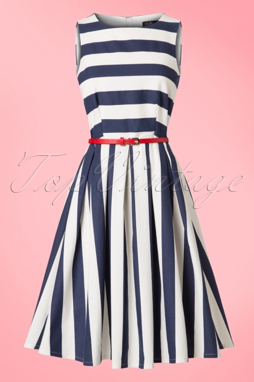 Dolly and Dotty - 50s Annie Stripes Swing Dress in Navy and White 2