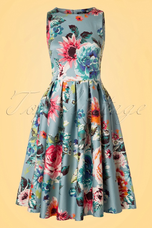 Dolly and Dotty - 50s Annie Floral Swing Dress in Blue