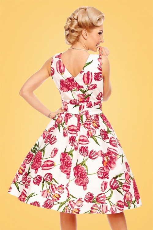 Dolly and Dotty - 50s May Floral Swing Dress in White 4