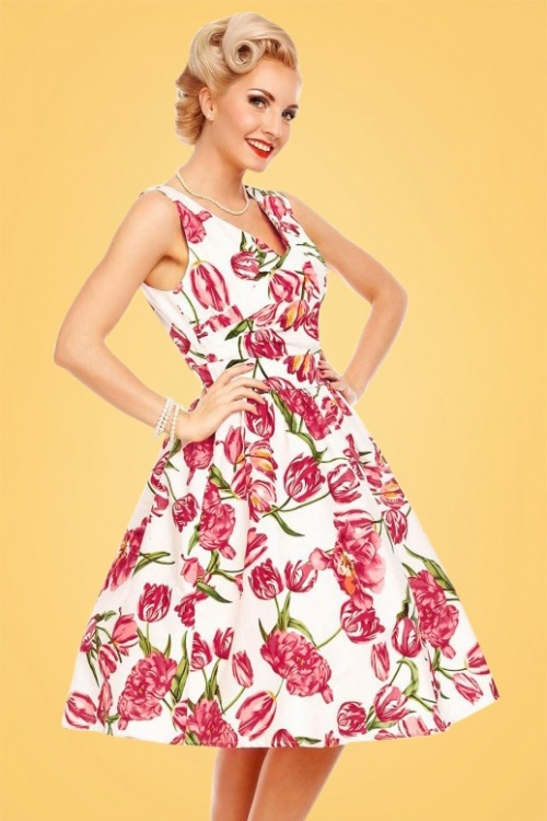 Dolly and Dotty - 50s May Floral Swing Dress in White