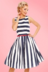 Dolly and Dotty - 50s Annie Stripes Swing Dress in Navy and White