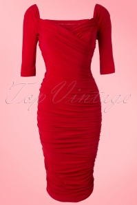 Pinup Couture - 50s Monica Dress in Red Matte Jersey Knit from Laura Byrnes Black Label  9