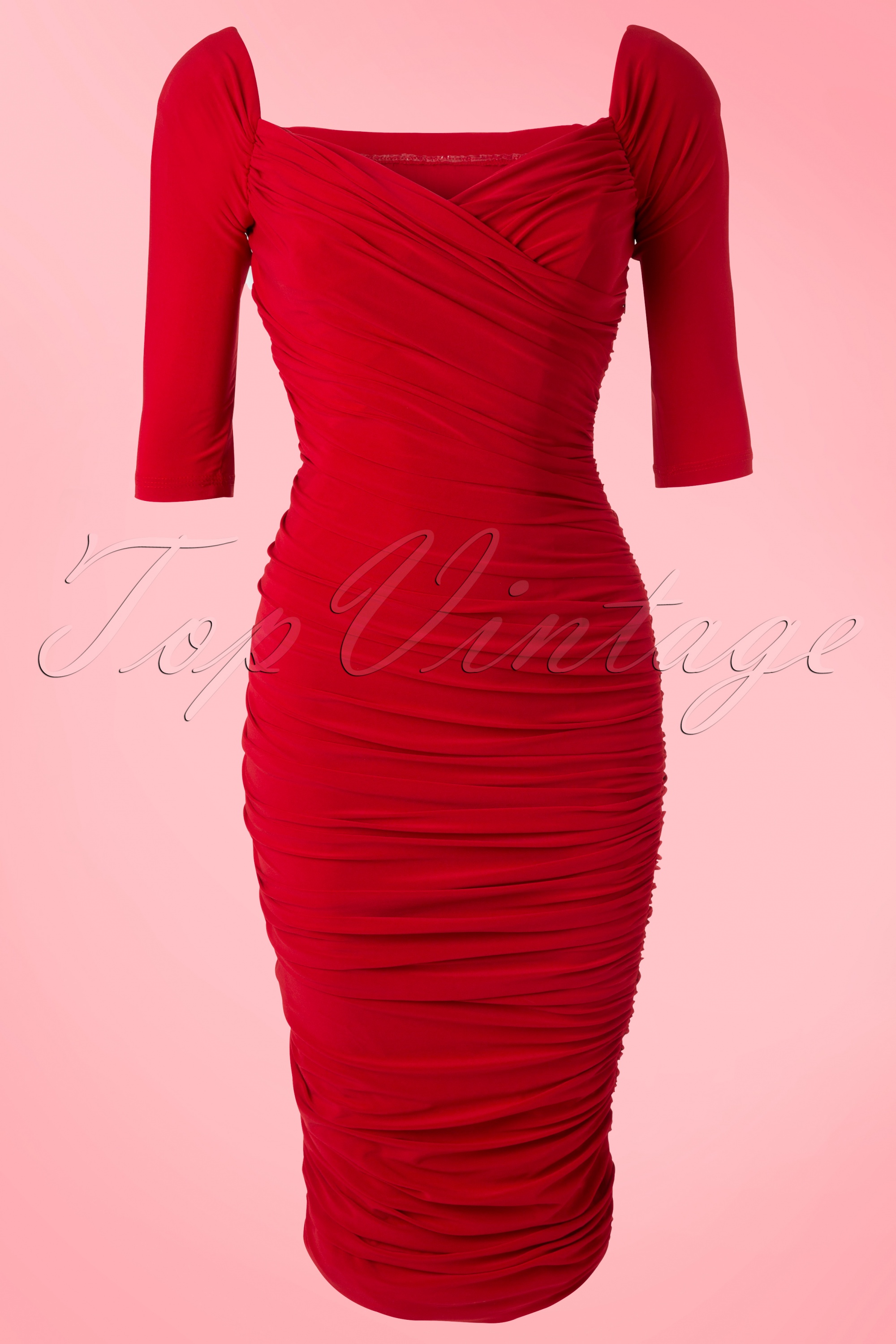 Pinup Couture - Monica Jurk in Rode Matte Jersey Knit van Laura Byrnes Black Label 9