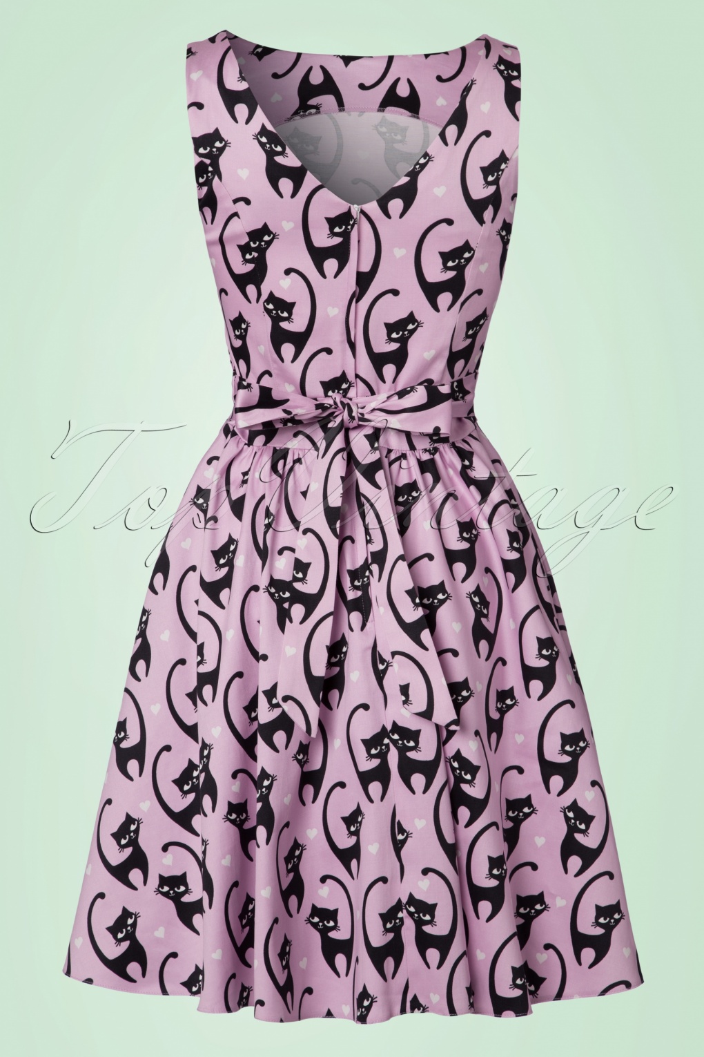 50s Tea Fantastic Cats Dress in Pink
