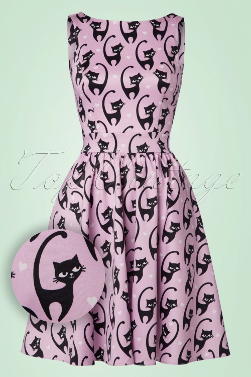 Lady V by Lady Vintage - Tea Fantastic Cats Dress Années 50 en Rose