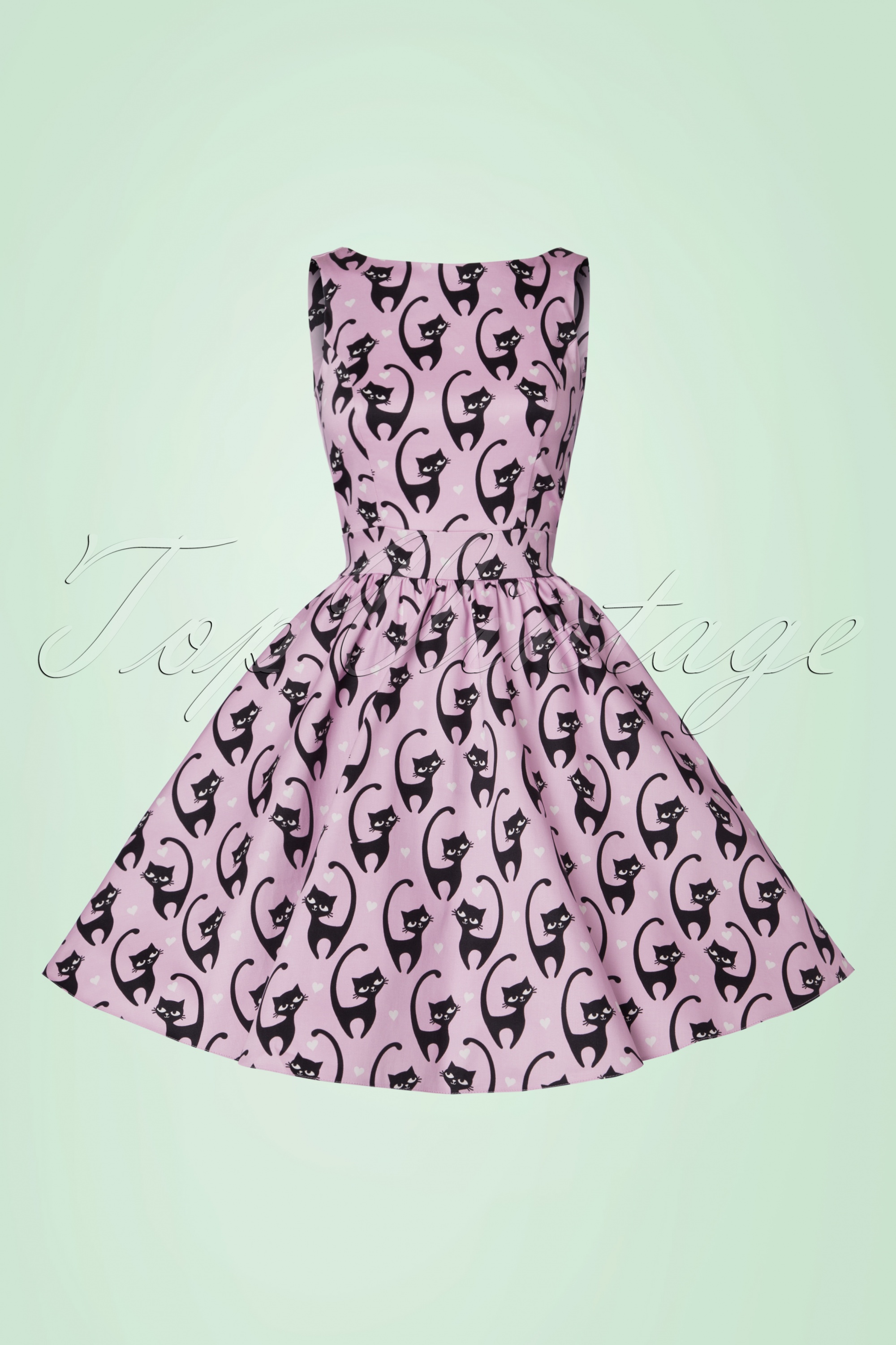 Lady V by Lady Vintage - Tea Fantastic Cats-jurk in roze 2