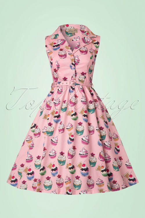 Lindy Bop - 50s Matilda Cupcakes Swing Dress in Pink 3