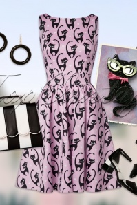 Lady V by Lady Vintage - Tea Fantastic Cats Dress Années 50 en Rose 7
