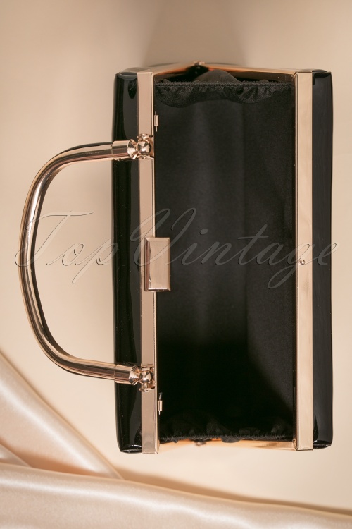 La Parisienne - 50s Leona Lacquer Lock Bag in Black 4