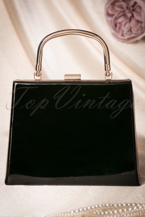 La Parisienne - 50s Leona Lacquer Lock Bag in Black