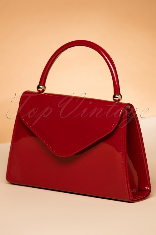 La Parisienne - 60s Lillian Lacquer Flap Bag in Red 2
