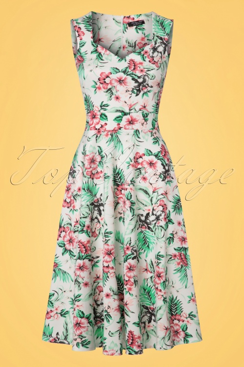 Vintage Chic for Topvintage - Veronique Tropical Swing Kleid in Elfenbein