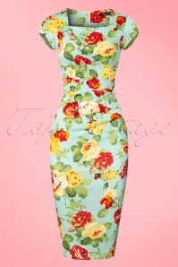 Vintage Chic for Topvintage - 50s Laila Floral Pleated Pencil Dress in Mint