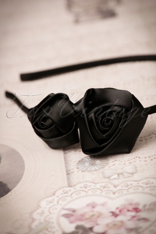 ZaZoo - 50s Alice Satin Hair Band with Roses in Black 3