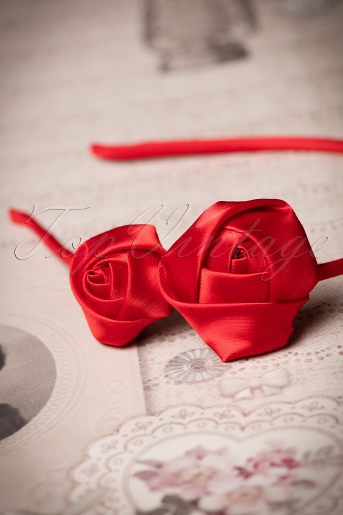 ZaZoo - 50s Alice Satin Hair Band with Roses in Red 3