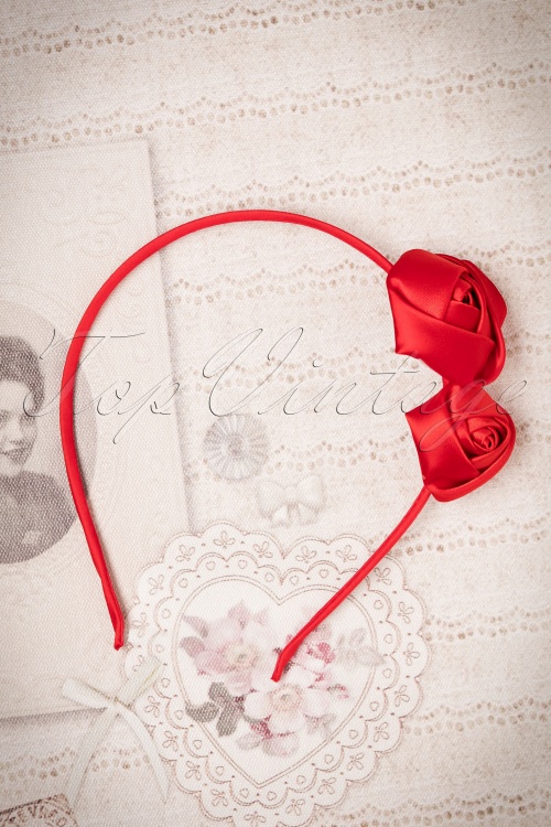 ZaZoo - 50s Alice Satin Hair Band with Roses in Red 2