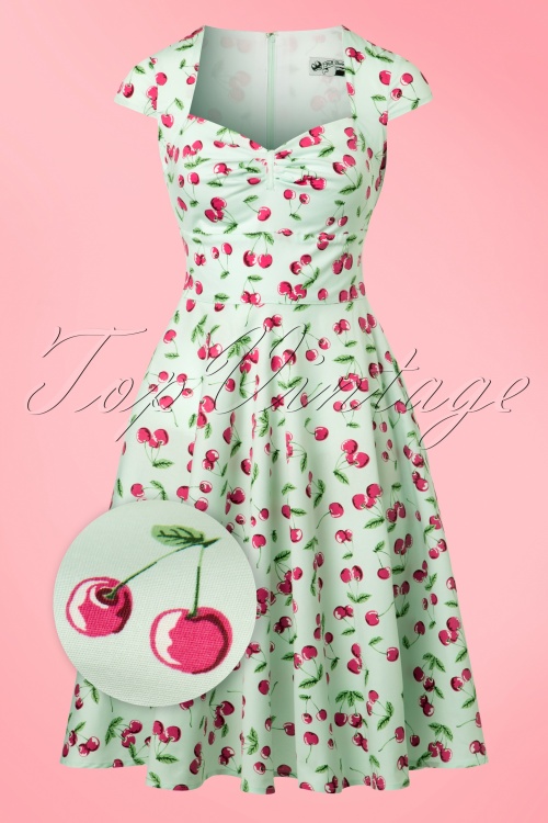 Bunny - 50s April Cherry Swing Dress in Mint Green 3