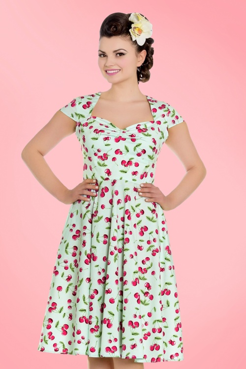 50s April Cherry Swing Dress in Mint Green