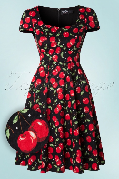 Dolly and Dotty - Robe Années 50 Claudia Cherry Swing Dress en Noir