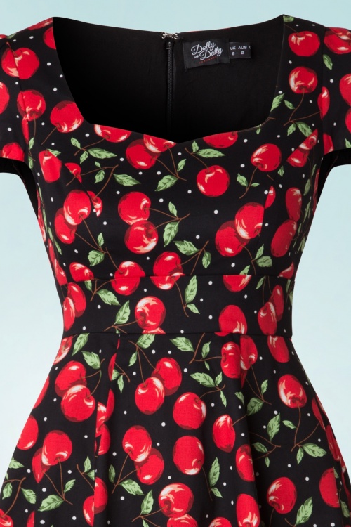 Dolly and Dotty - 50s Claudia Cherry Swing Dress in Black 3