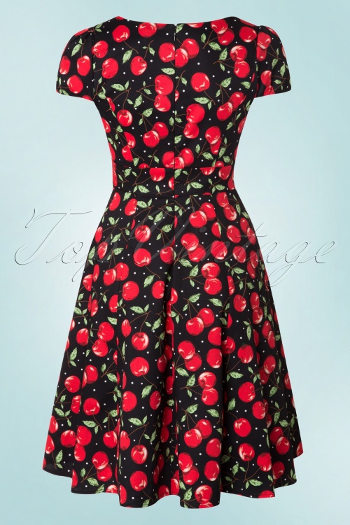 Dolly and Dotty - 50s Claudia Cherry Swing Dress in Black 2