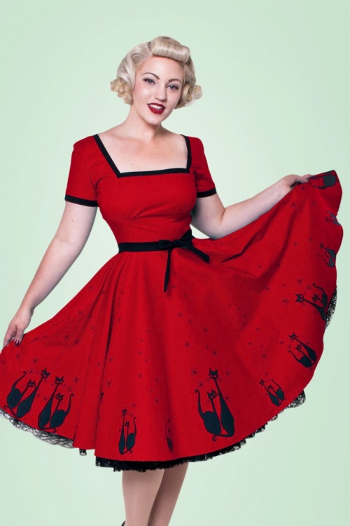 Heart of Haute - 50s Simone El Gato Gomez Swing Dress in Red 2