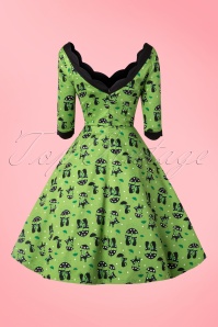 Vixen - 50s Jade Cat Swing Dress in Green 8