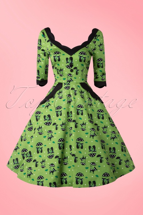Vixen - 50s Jade Cat Swing Dress in Green 4
