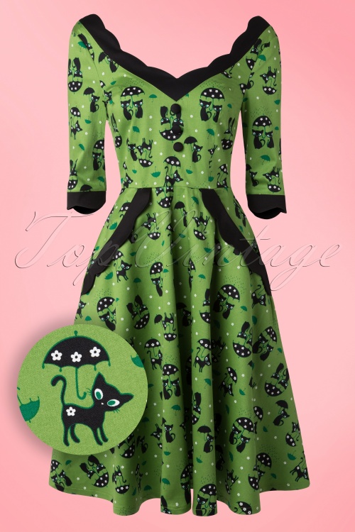 Vixen - Jade Cat Swing Dress Années 50 en Vert