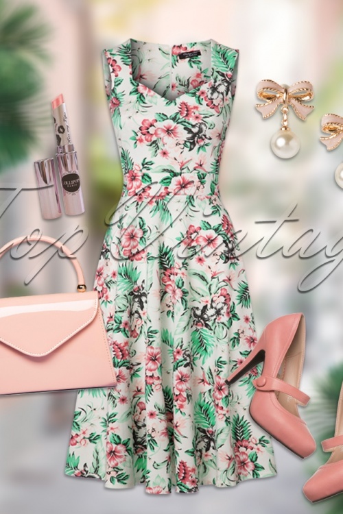 Vintage Chic for Topvintage - Veronique Tropical Swing Kleid in Elfenbein 5
