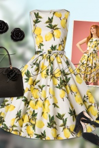 Lindy Bop - Audrey Lemon Swing-Kleid in Weiß und Gelb 8