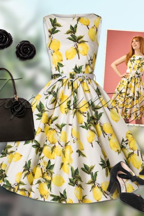 Lindy Bop - 50s Audrey Lemon Swing Dress in White and Yellow 8