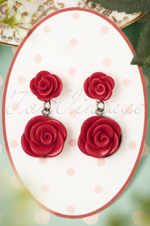 Sweet Cherry - Romantic Red Roses Earrings Années 40
