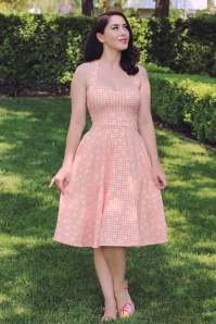 Vintage Chic for Topvintage - Judith Kariertes Swing-Kleid in Pink und Weiß 6