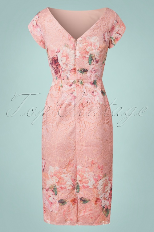 Little Mistress - 60s Floral Lace Pencil Dress in Pink  3