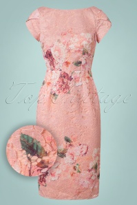 Little Mistress - 60s Floral Lace Pencil Dress in Pink  2