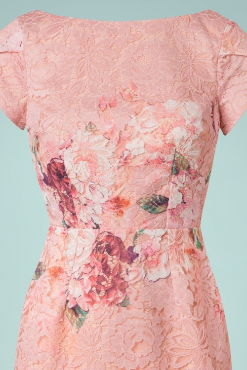 Little Mistress - Floral Lace Pencil Dress Années 60 en Rose  4