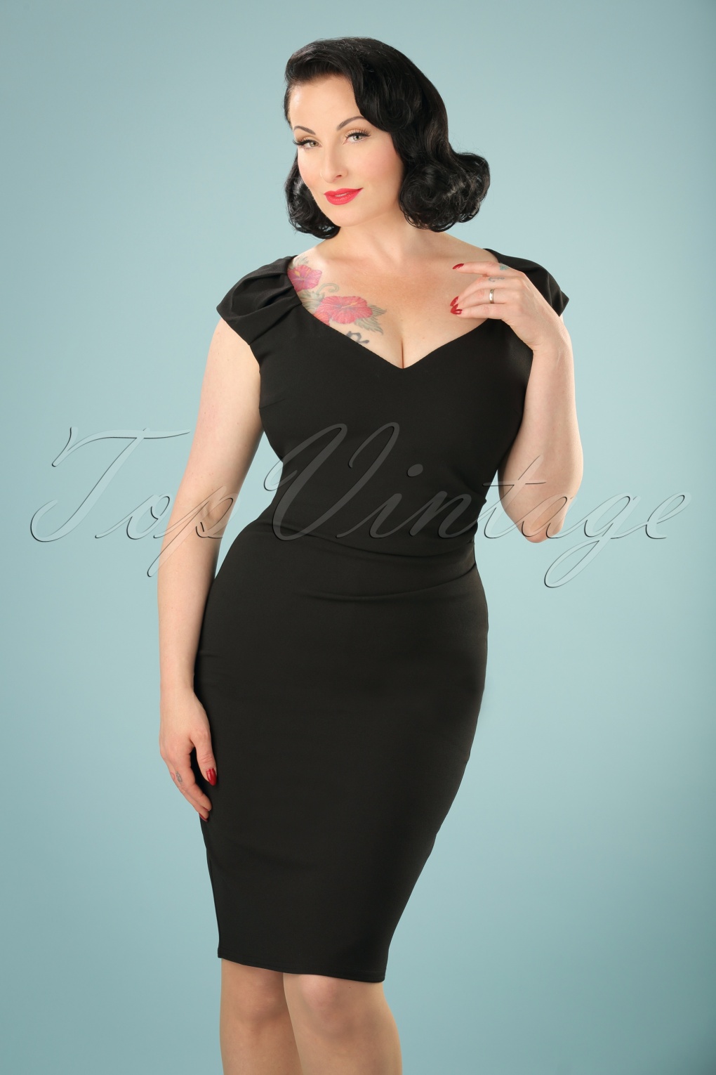 50s Anita Pencil Dress in Black