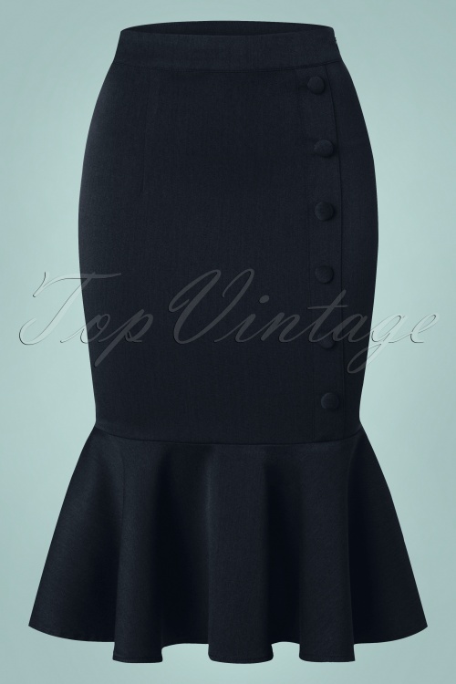 Banned Retro - 50s History Repeats Pencil Skirt in Navy 2