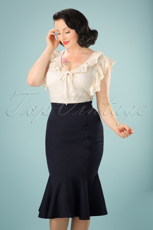 Banned Retro - 50s History Repeats Pencil Skirt in Navy
